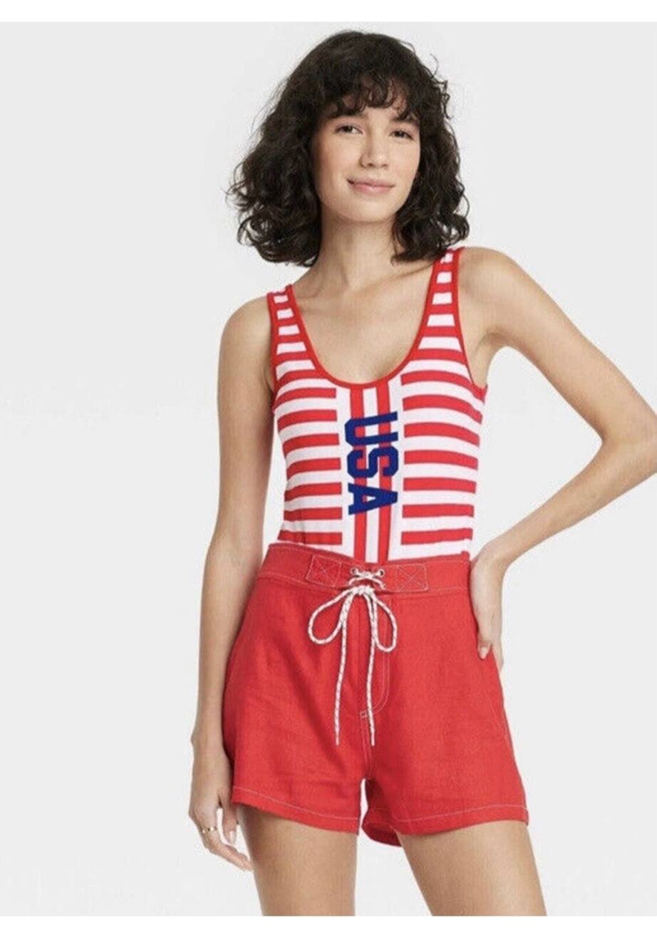 IML USA Red & White Striped Graphic Bodysuit Women’s Size XL NWT